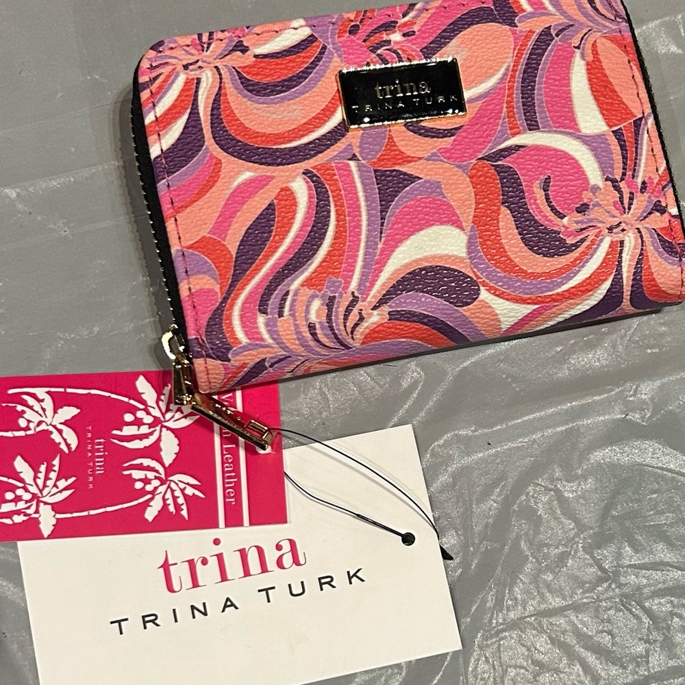 Trina Turk Pink Coral Purple Swirl Zip Wallet